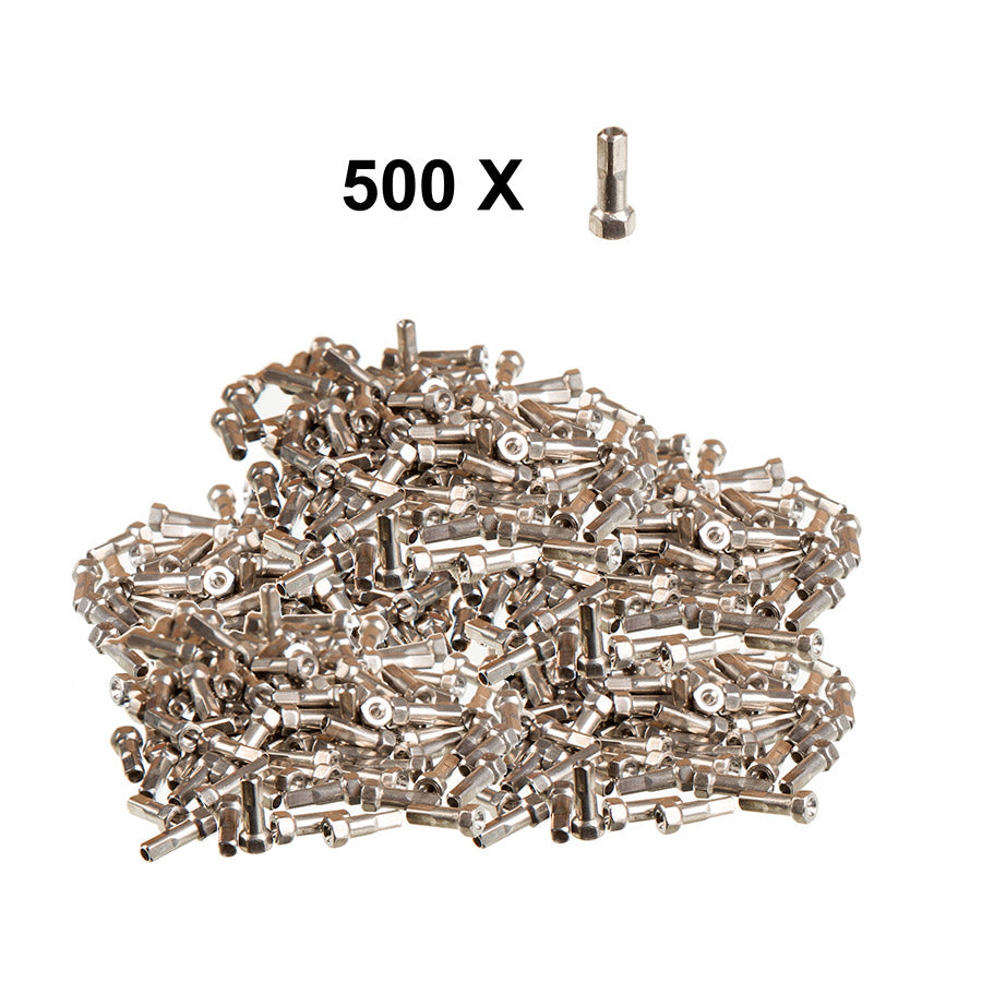 Sapim hex head nipples for bicycle wheels, close-up of metal fasteners with hexagonal heads for secure tightening.