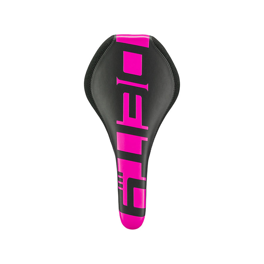 Deity Speedtrap mountain saddle with sleek black design and ergonomic shape, suitable for mountain biking adventures.