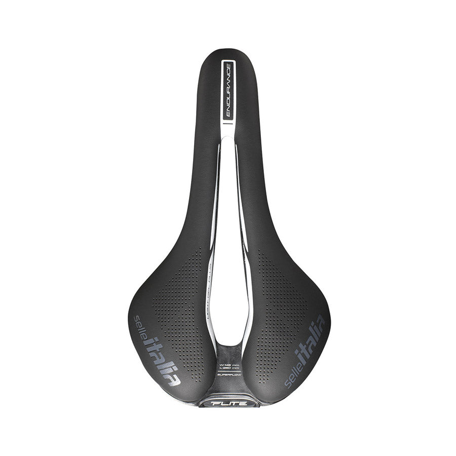 Selle Italia Flite Boost Endurance Ti 316 road saddle showing sleek black design with titanium rails and ergonomic shape.