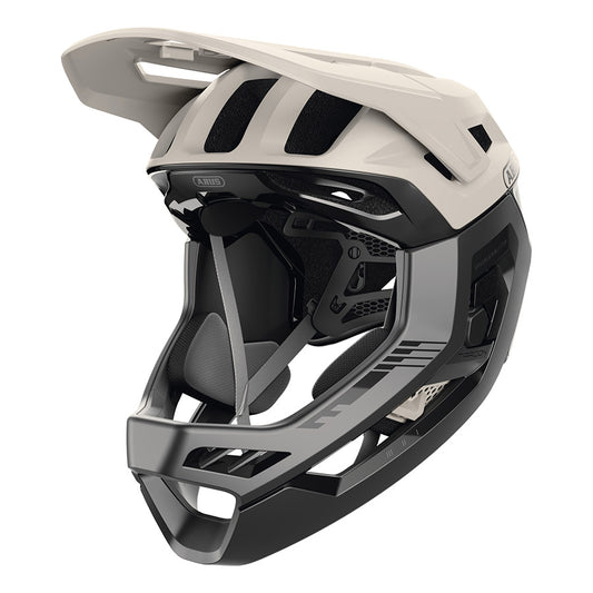 Abus Targon full face helmet with black visor and ventilation vents, designed for motorcycle or cycling safety.