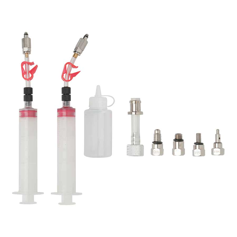 Jagwire Pro Bleed Kit for disc brake bleeding, includes tools and fluids for professional bike brake maintenance.