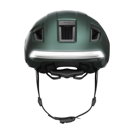 Abus Hyp-E recreational and commuter helmet in jungle green, size 57-61cm, with adjustable straps and ventilation.