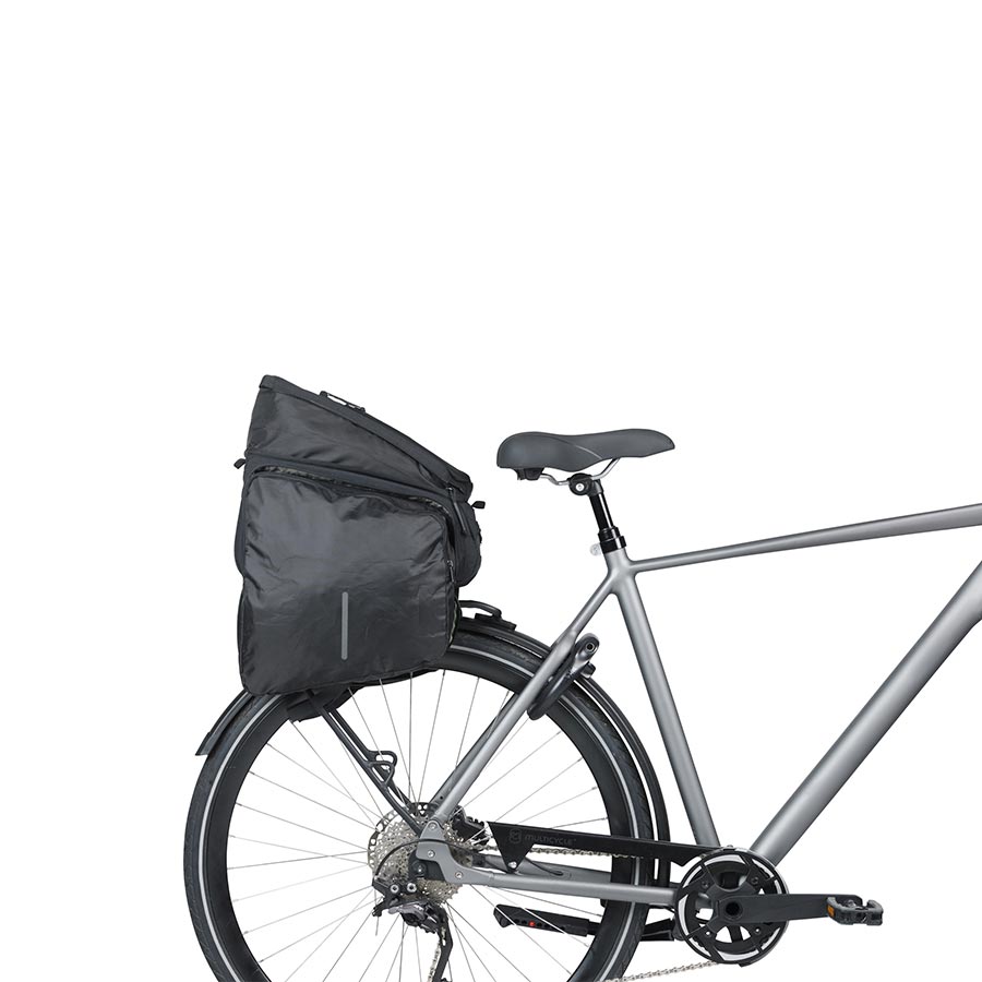 Black Basil Move Luggage trunk bag, 10-26L, designed for durable storage and easy attachment to bikes or travel gear.