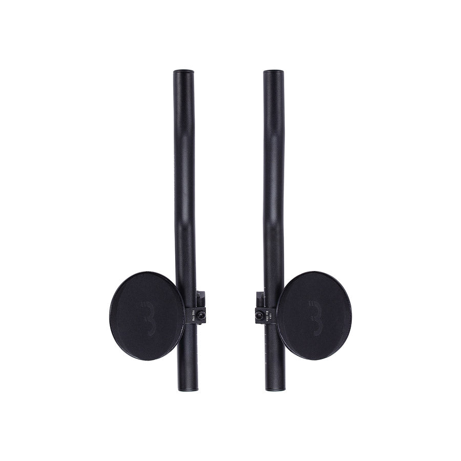 Black aluminum BBB Cycling BHB-58 AeroLight triathlon handlebars with aerodynamic design for cycling and time trial events.
