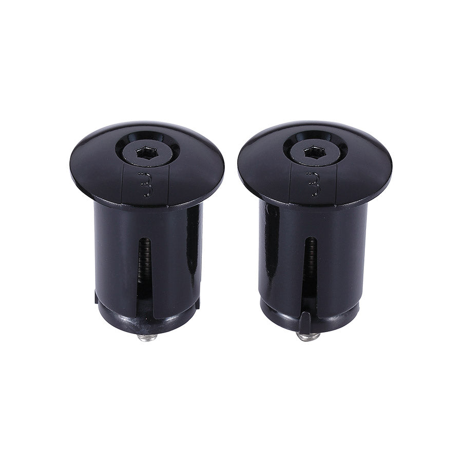 Pair of black BBB Cycling BHT-96 ScrewOn Bar End Plugs for bike handlebars, featuring secure screw-on design.