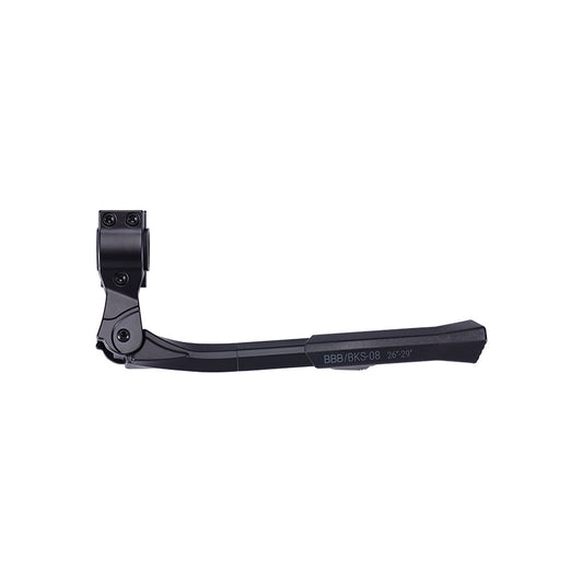 BBB Cycling BKS-08 UniKick rear mount kickstand for bikes, black, compatible with 26 to 29-inch wheels, clamp mount design.