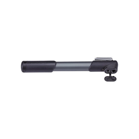 BBB Cycling BMP-55 WindRush frame pump in grey with dual valve head, 250mm length, up to 100psi for bike tire inflation.