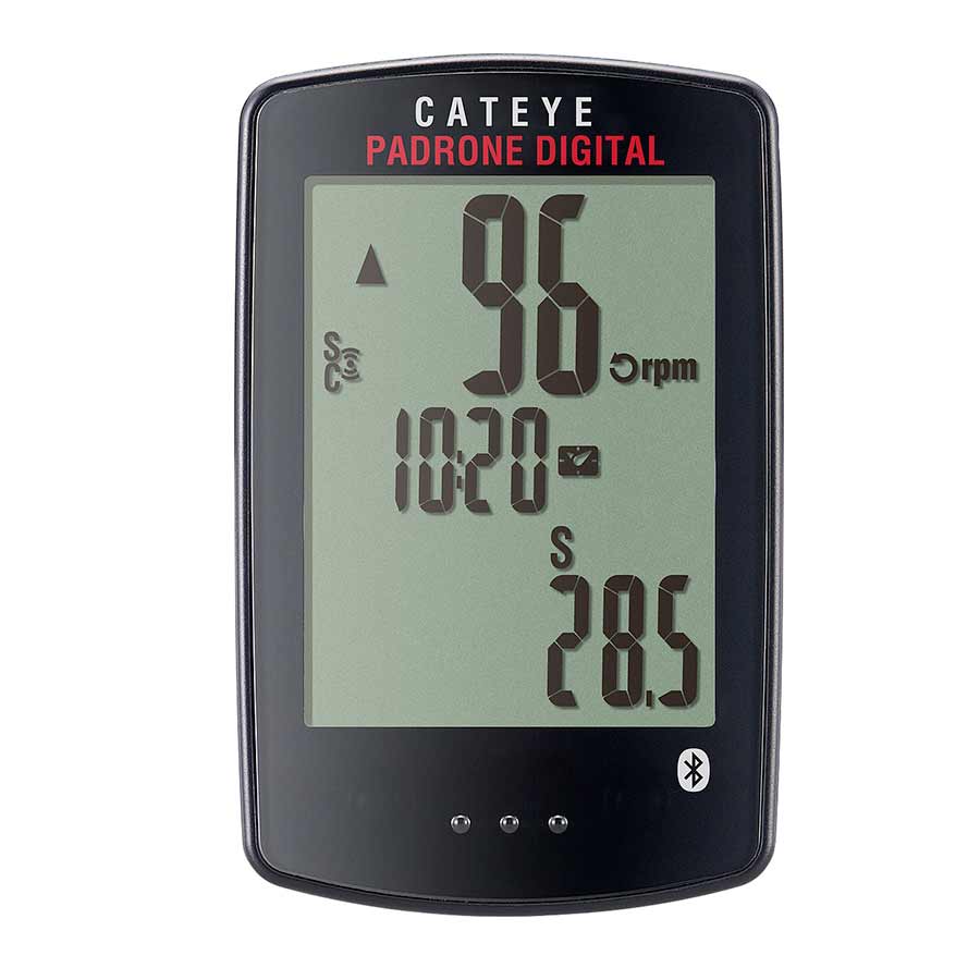 CatEye Padrone Digital bike computer with GPS, optional cadence, black display, and no heart rate monitor, designed for cyclists.