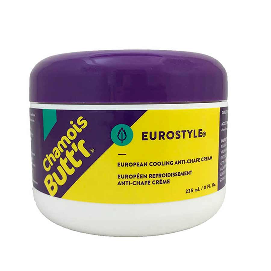 Eurostyle Chamois Butt'R skin lubricant jar, 8oz, a soothing chamois cream for comfort and skin protection during cycling.