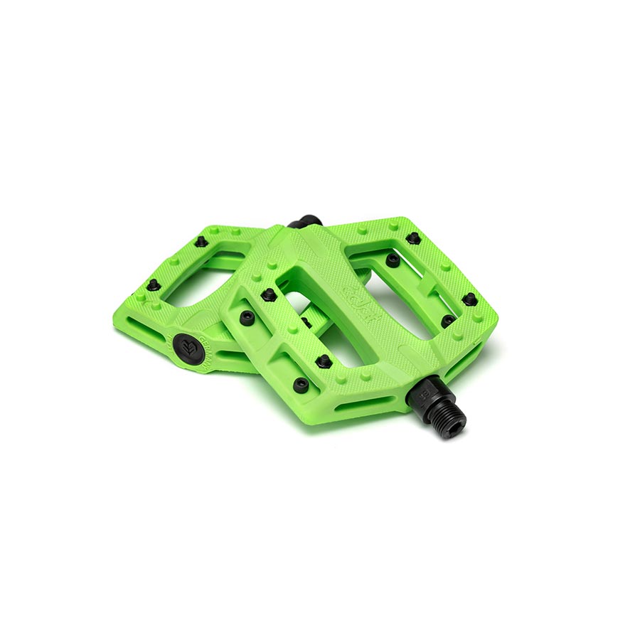 Pair of black Eclat Contra platform pedals with metal pins and sturdy design for BMX biking.