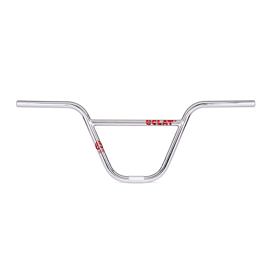 Black Eclat BMX controller handlebars with 22.2mm clamp, 29.5-inch rise, and 9.5-degree bend, suitable for BMX bikes.