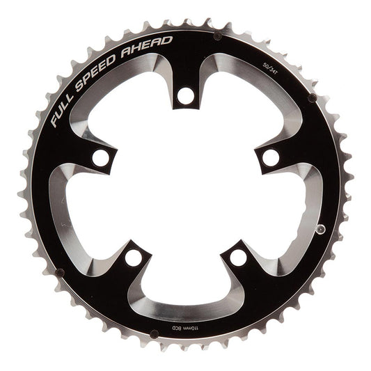 FSA, 50T, 10/11sp., BCD: 110mm, 5 Bolts, Super Road, Outer Chainring, For Double, Aluminum, Black, 371-0250A