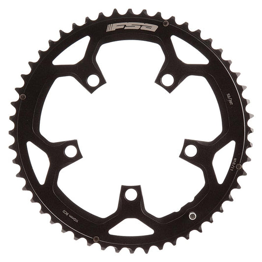 FSA, 52T, 10/11sp., BCD: 110mm, 5 Bolts, Pro Road, Outer Chainring, For Double, Aluminum, Black, 371-0252H