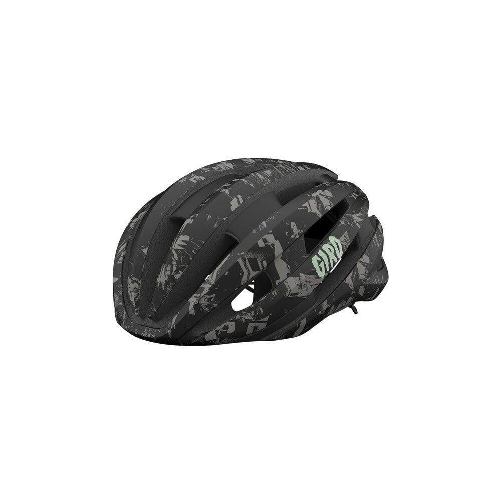 Black Giro Synthe II MIPS road helmet with aerodynamic design and ventilation for cyclists.