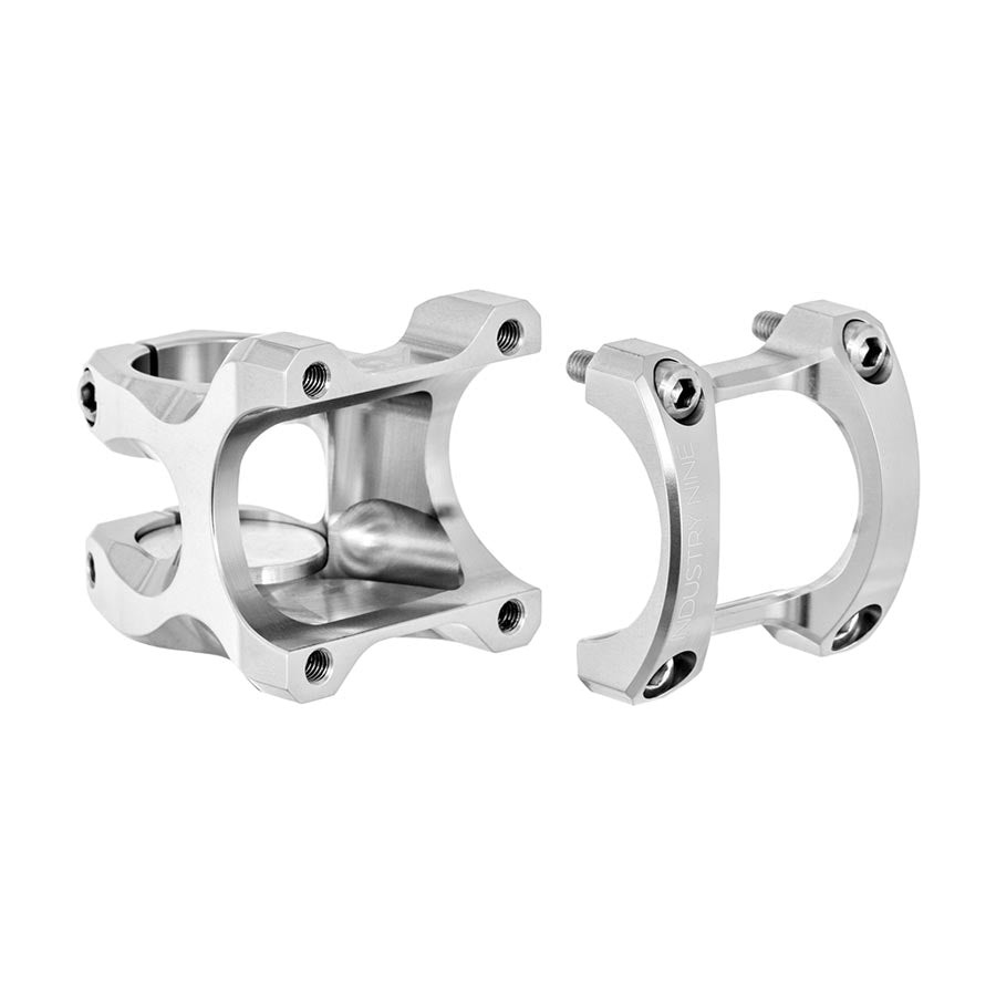 Black Industry Nine A35 threadless stem with 32mm steerer tube for 1-1/8 inch forks, made for mountain bikes.