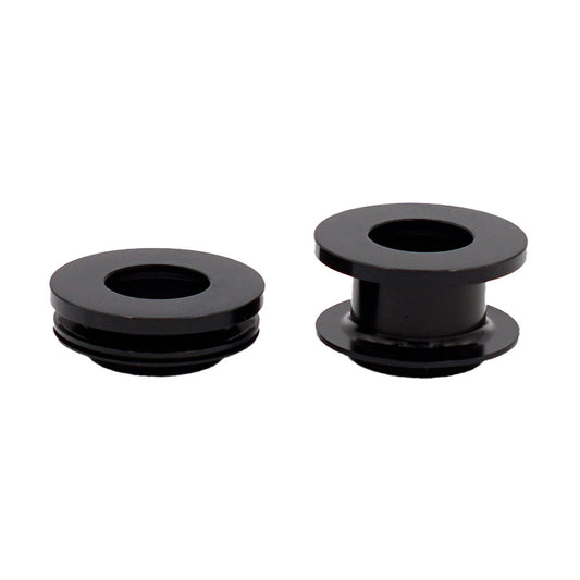Industry Nine Hydra 2 front endcaps for hub and rim parts, showcasing black endcaps on a bicycle wheel hub.