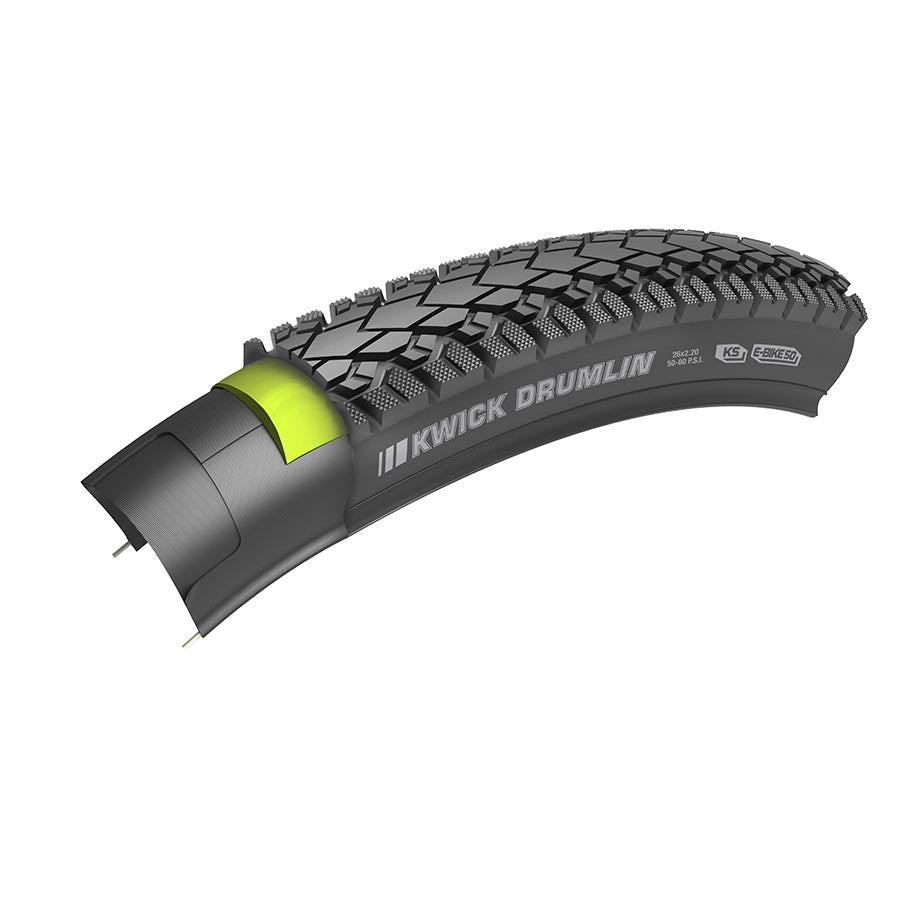 Kenda Kwick Drumlin hybrid tire 700x40c wire clincher black with 60tpi for road and light off-road cycling.