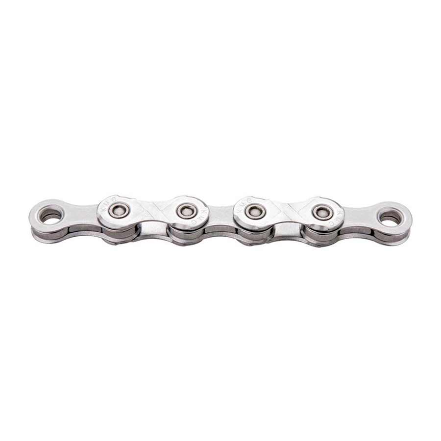 KMC X12 bicycle chain with 12-speed links, silver color, showing close-up of links and chain links for bike gear shifting