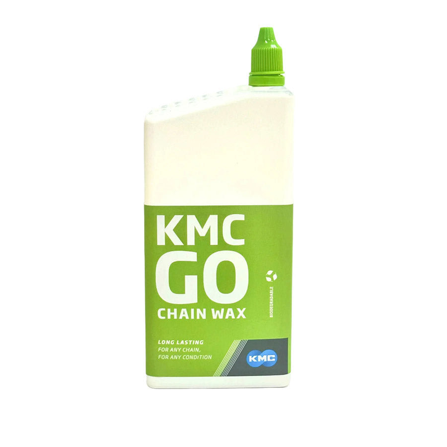KMC Go Wax lubricant in a 150ml bottle, ideal for bike chains and components, providing smooth, long-lasting lubrication.