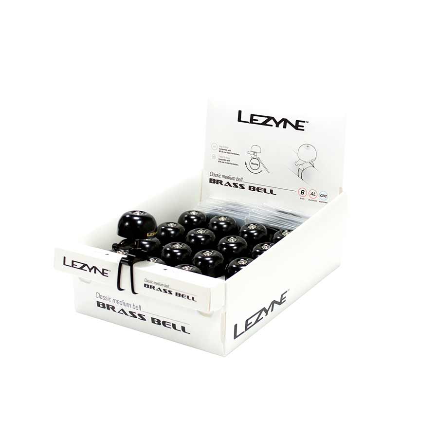 Set of 16 Lezyne classic brass bells for bikes, featuring durable metal construction and traditional ringing sound.