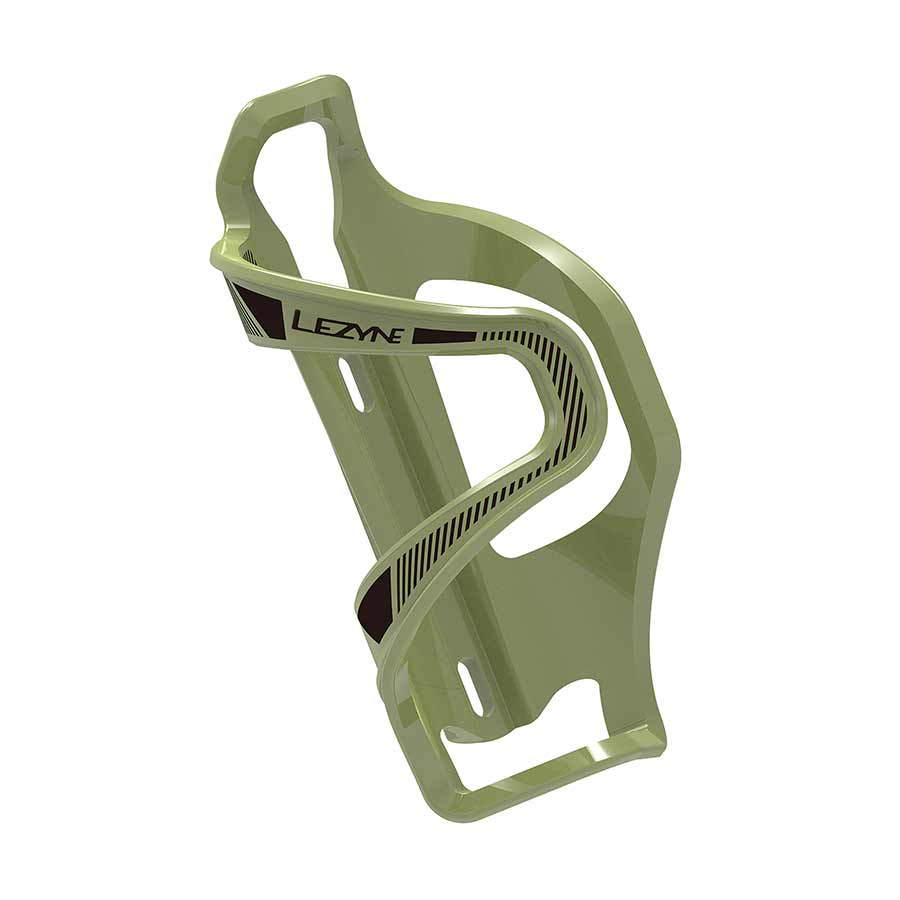 Lezyne Flow Side Load Bottle Cage in black, lightweight and designed for left-side bottle mounting, shown from the left side.