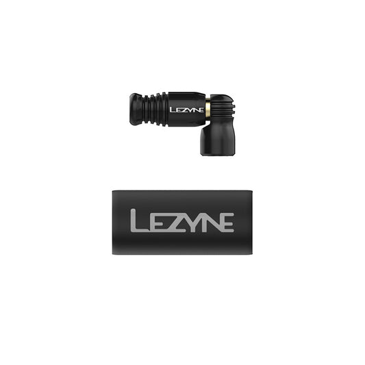 Lezyne Trigger Speed Drive CO2 inflator head with threaded Presta valve for quick, reliable bike tire inflation.