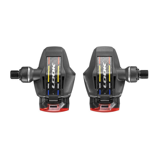 Look Keo Blade Ceramic Vision 12 clipless road pedals with carbon body and black spindle, designed for high-performance cycling.