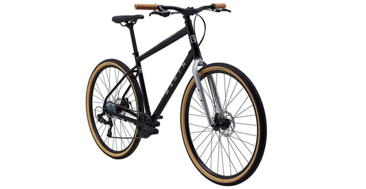 Black Marin Kentfield 1 urban city bicycle with sleek frame and city-ready features, designed for comfortable urban riding.