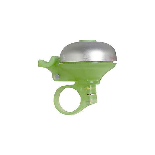 Blue Mirrycle Incredibell Candibell bike bell with a playful design, mounted on a bicycle handlebar.