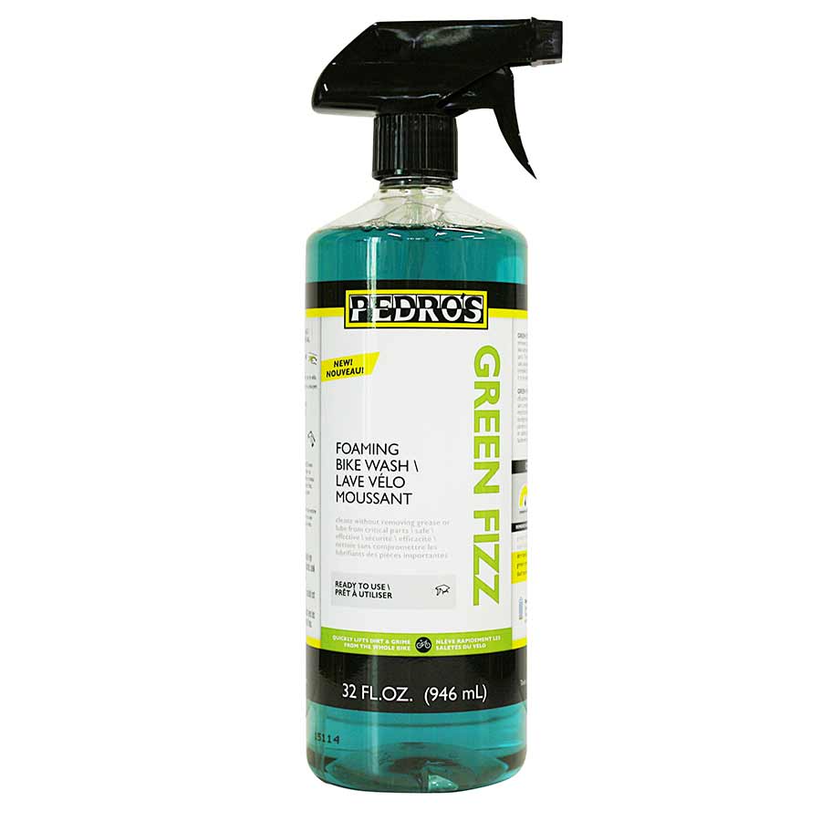 Pedros Green Fizz bike cleaner and polish in 16oz (470ml) bottle, eco-friendly bike wash and polish for bike maintenance.