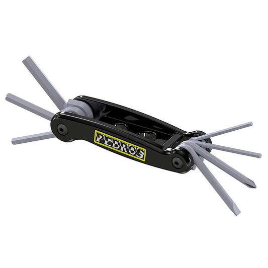Pedros Folding Wrench Set with hex and screwdriver tools, compact multi-tool for versatile mechanical and repair tasks.