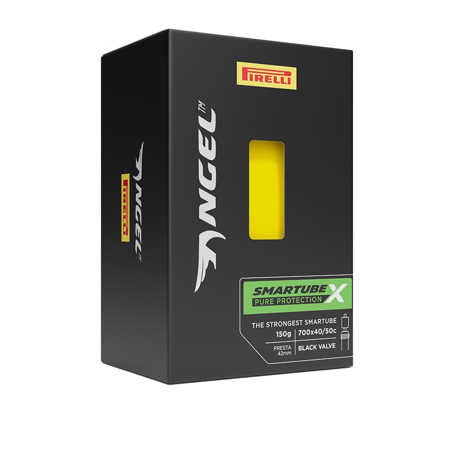 Pirelli Angel SmarTUBE X presta bicycle tubes, 42mm length for 700c wheels, designed for 42-62c tires, with visible branding.
