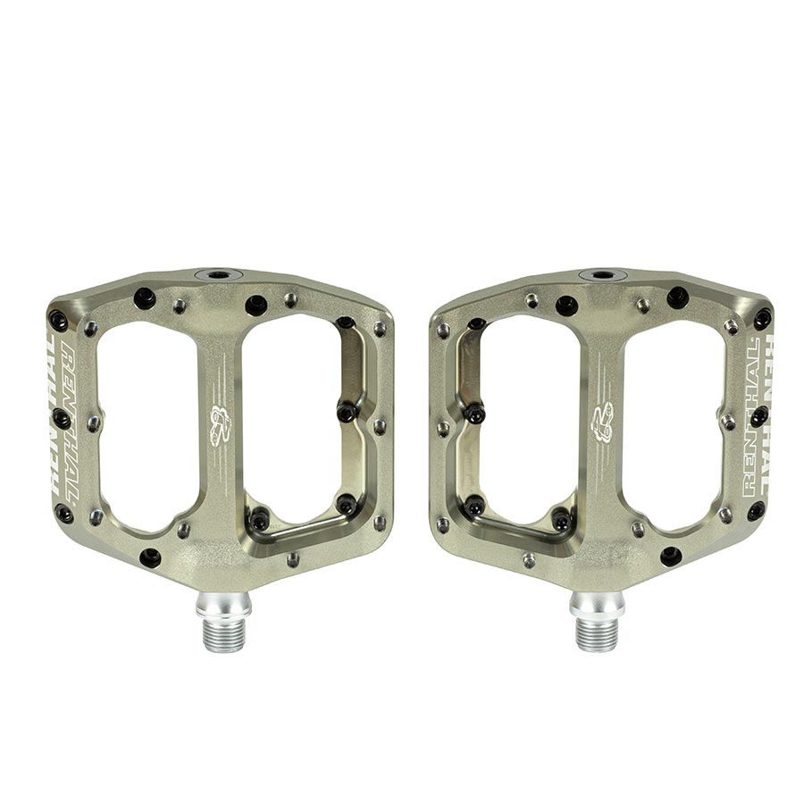 Black Renthal Revo-F platform pedals with durable metal design and textured grip for mountain biking.