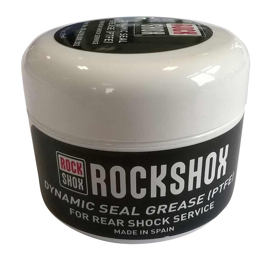 RockShox Dynamic Seal Grease lubricant container, showing the tube with product label and branding for bike maintenance.
