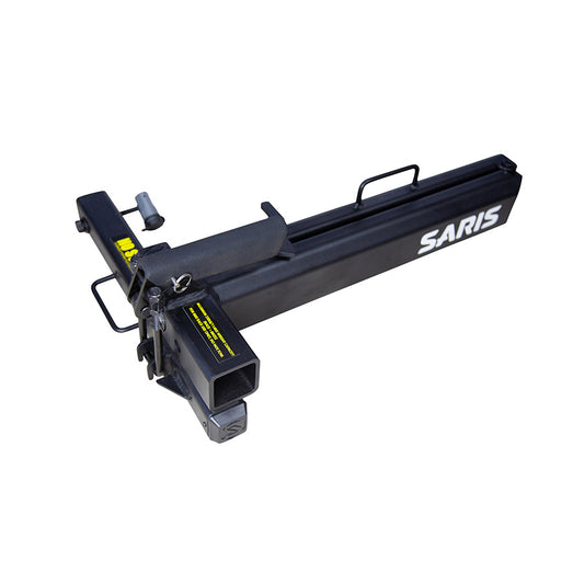 Saris Swing Away hitch rack with bike platform, black finish, mounted on vehicle, showcasing easy bike transport and rack swivel feature.