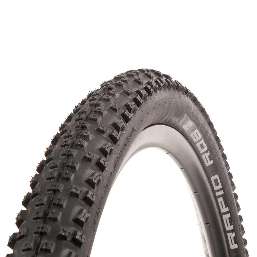 Schwalbe Rapid Rob mountain tire 27.5x2.25 wire clincher with black tread, SBC K-Guard, 50 TPI for mountain biking durability.