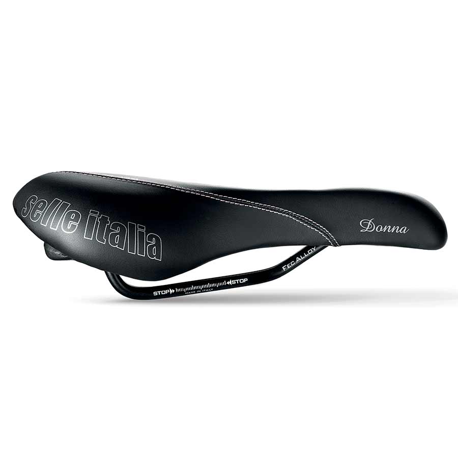 Black Selle Italia Donna road saddle for women, 270x168mm, lightweight 345g, designed for comfort and performance.