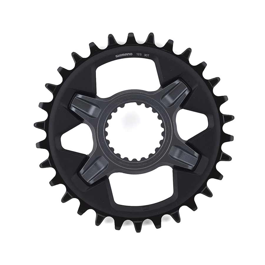 Shimano SLX SM-CRM75 30-speed chainrings for 12 BCD direct mount, aluminum composite steel, grey bike drivetrain component.