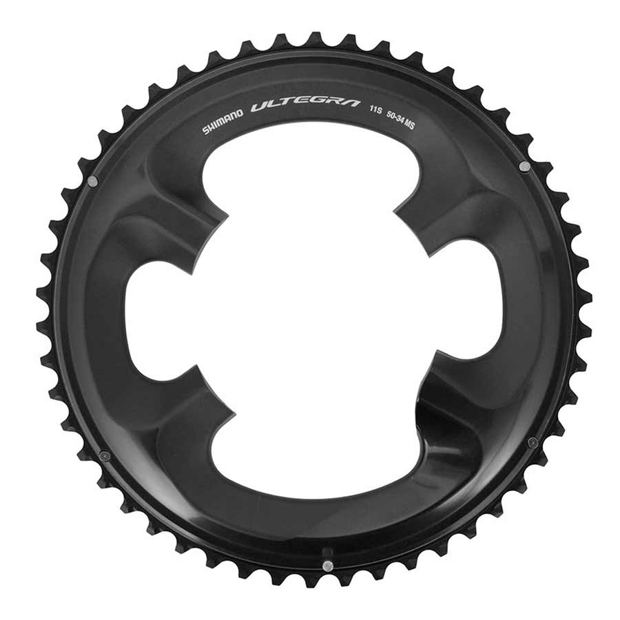 Shimano Ultegra FC-R8000 34-tooth chainrings for 11-speed, 110 BCD, aluminum grey bike crankset with 4 inner rings and bolt holes.