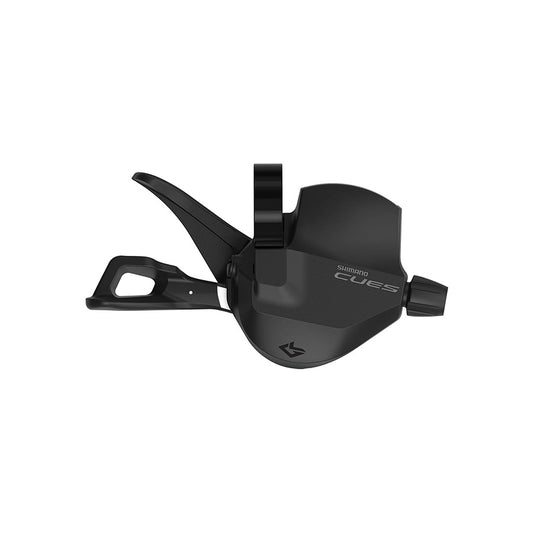 Shimano CUES SL-U4010 MTB trigger shifters in black, designed for 9-speed mountain bikes, with ergonomic grip and gear controls.
