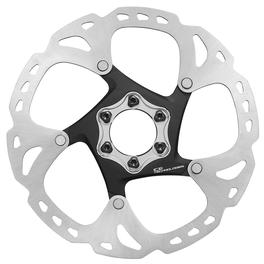 Shimano SM-RT86 203mm disc rotor for mountain bike brakes, featuring six-bolt mounting and high-performance braking surface.