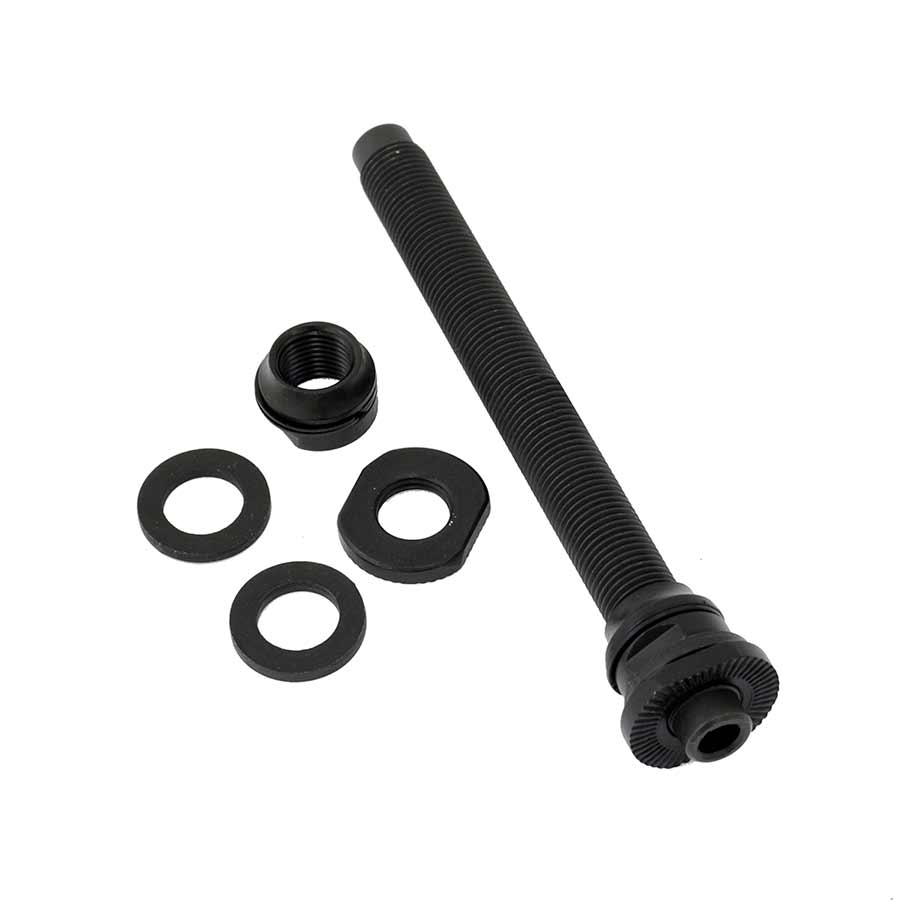 Shimano HB-M475 complete hub axle with nuts, designed for bike wheel installation and secure mounting.
