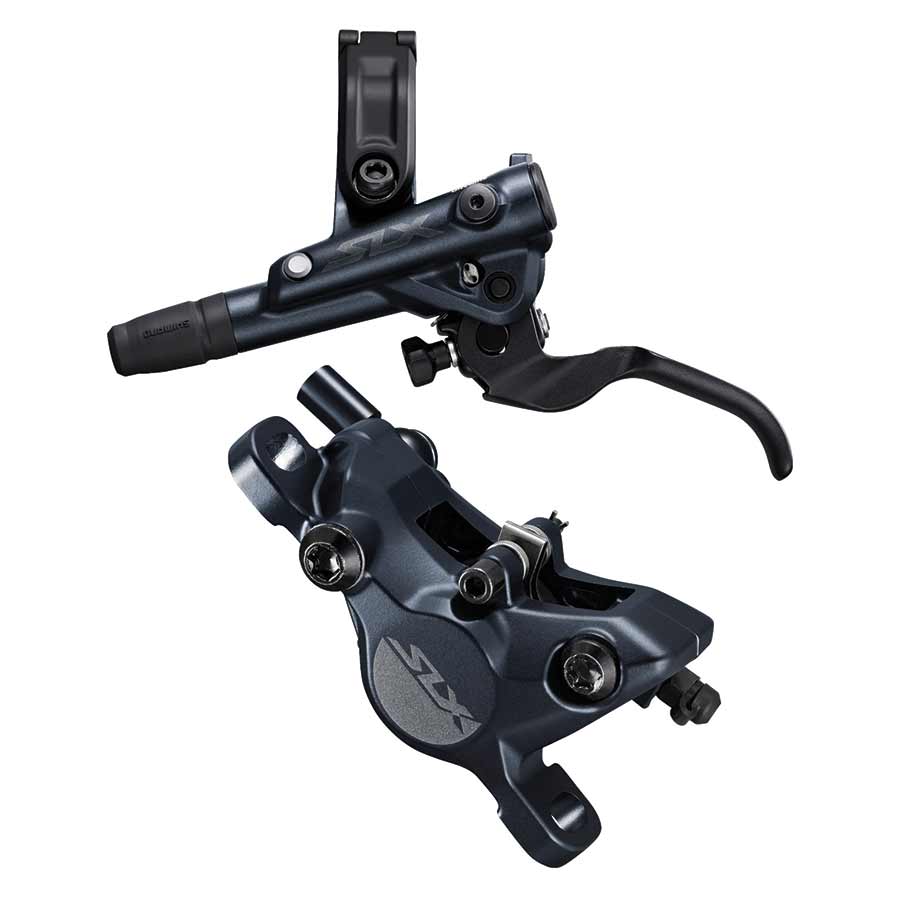Shimano SLX BL-M7100 MTB hydraulic disc brake set with front post mount calipers in black, includes brake levers and hardware