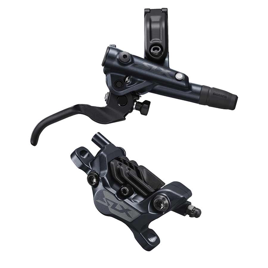 Shimano SLX MTB hydraulic disc brake set with front post mount, black finish, includes brake calipers and rotors not shown.