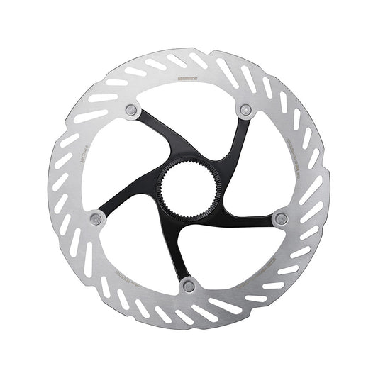 Shimano RT-CL700 203mm disc rotor and related parts with center-lock design for mountain bike braking systems.