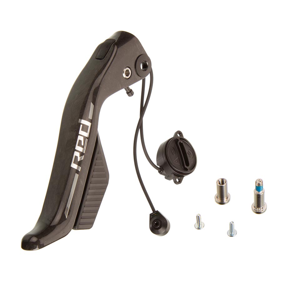 Red SRAM AXS E1 brake lever assembly for bike brake system, showing detailed lever and mounting components.