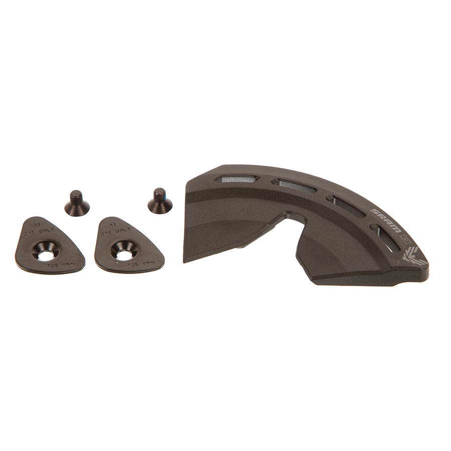 SRAM X0 D1 Bash Guard Kit with chainring guards and bashguards for mountain bike protection, shown in a black and silver design.