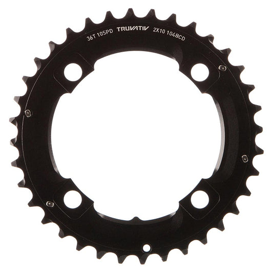 SRAM, 36T, 10 sp, BCD 104mm, 4-Bolt, Pour bashguard, Middle Chainring, For NO-PIN, Aluminum, Black, 11.6215.188.410