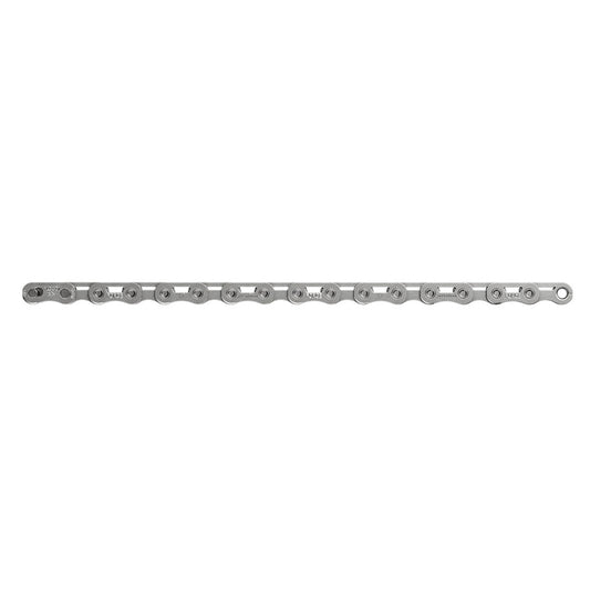 SRAM Force E1 Flattop chain in chrome finish with 114 links, designed for high-performance bicycle drivetrain compatibility.