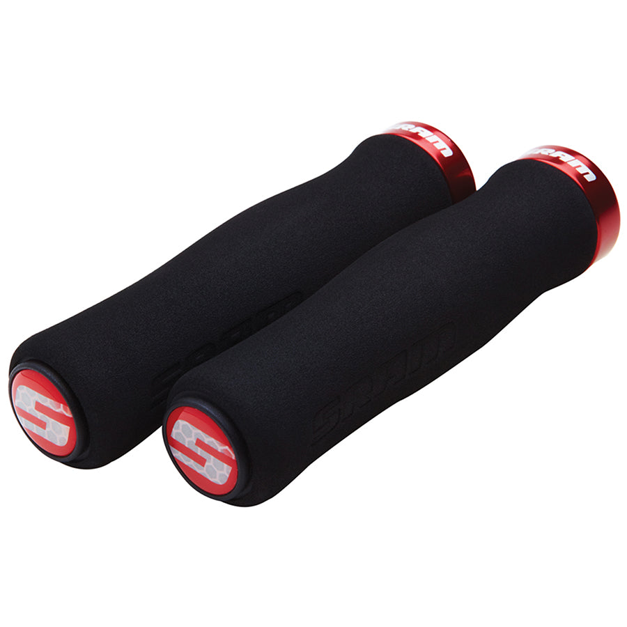 Black SRAM Contour Foam Locking Grip with textured surface and locking mechanism for secure mountain bike handlebar control.